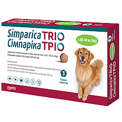 Сімпаріка  ТРІО Таблетки від кліщів, блох та гельмінтів для собак 20,1-40кг (3табх1бл)