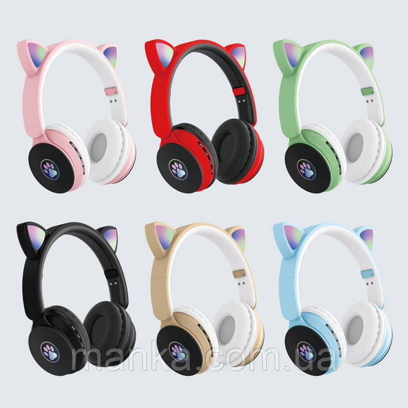 Навушники бездротові котячі вушка Cat Ear ST77M з підсвіткою з MicroSD і FM-Радіо, фото 1