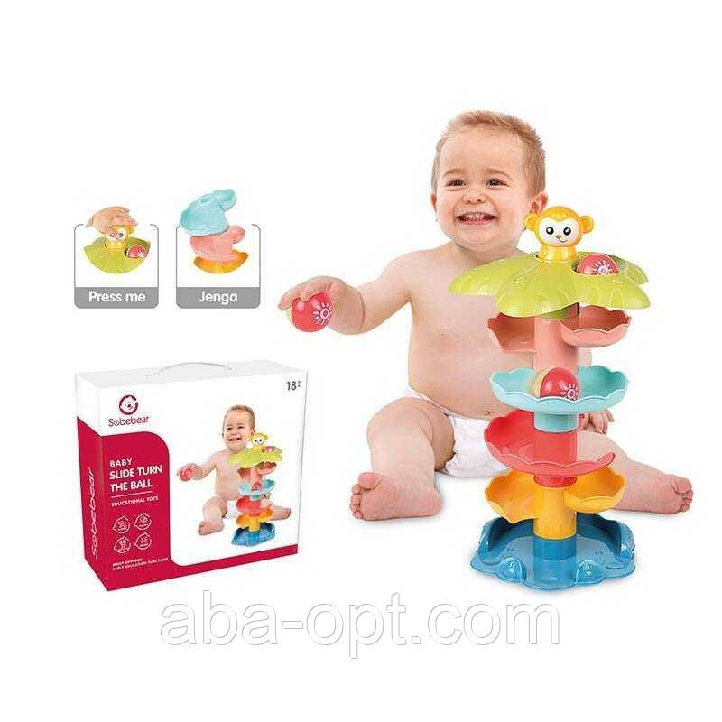 Лабіринт YL 1305 (18) мавпочка, 6 деталей, 2 м'ячики, в коробці, фото 1