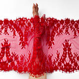 Ажурне французьке мереживо шантильї (з війками) червоного кольору, ширина 29 см, довжина купона 3,0 м., фото 2