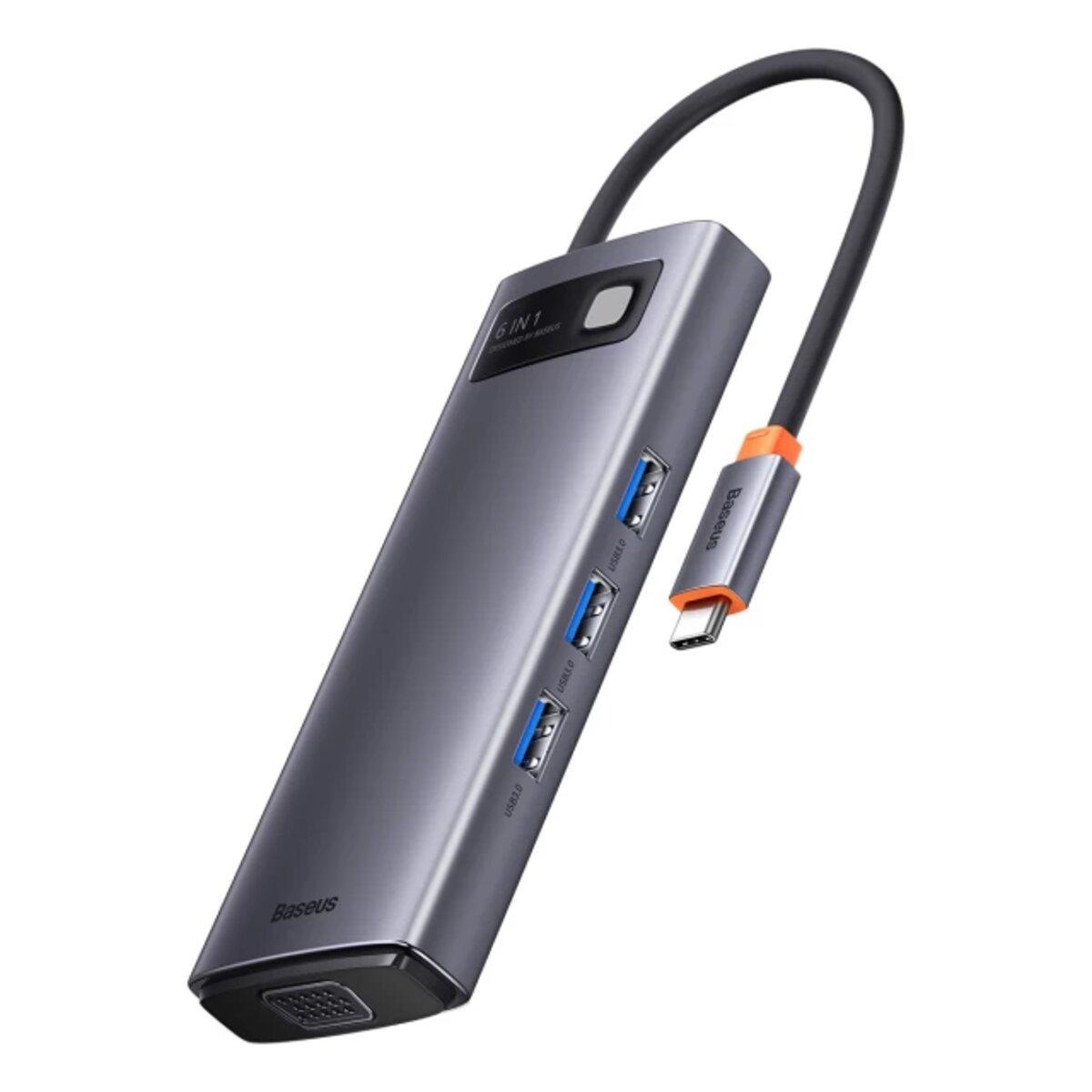USB-хаб Baseus Metal Gleam Series 6-in-1 Multifunctional (Type-C to HDMI*1+USB3.0*3+PD*1+RJ45*1)