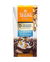 Шоколад молочний без цукру з незбираним мигдалем Trapa Milk Chocolate Whole Almonds 0% Added Sugar, 175 г