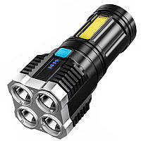 Ліхтар ручний X509/L-S03-4LED 3030+COB з/в USB-micro,Чорний, ABS пластик (код: X509)
