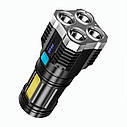Ліхтар ручний X509/L-S03-4LED 3030+COB з/в USB-micro,Чорний, ABS пластик (код: X509), фото 4