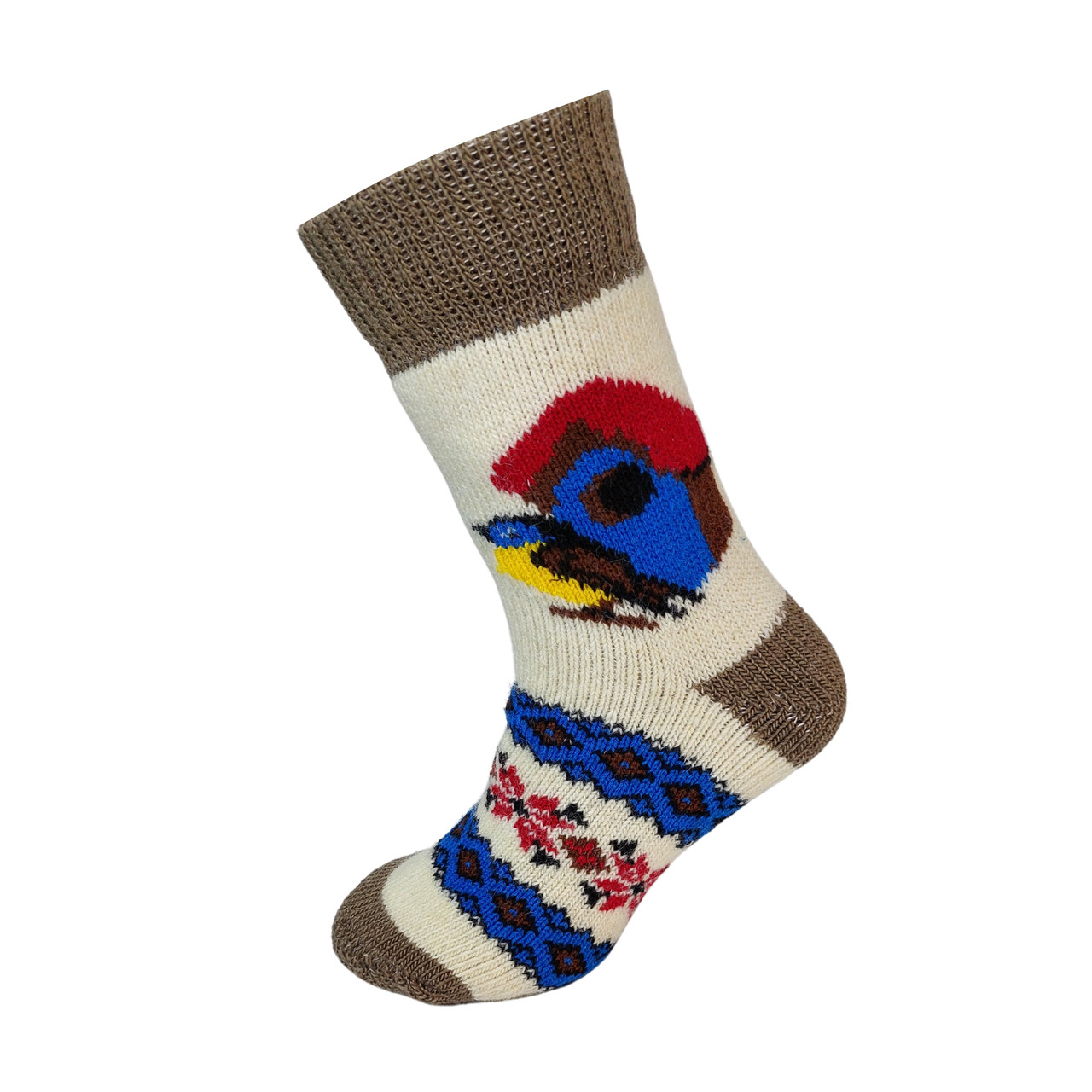 Шкарпетки вовняні жіночі натуральні м'які теплі високі Лана Снігурі бежеві з блакитним