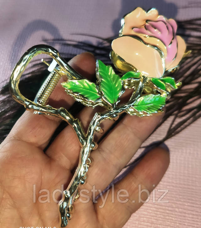 Металлическая заколка- краб с цветами