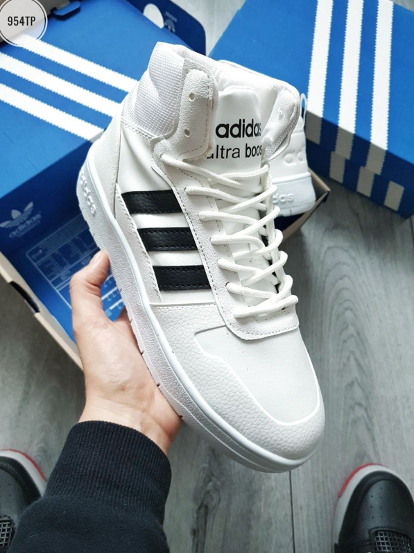 Зимові чоловічі Термо кросівки Adidas Ultra Boost high white Взуття Адідас білі теплі високі модні еврозима