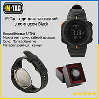 Часы военные тактические M-TAC BLACK с компасом, Армейские часы многофункциональные черные Mist