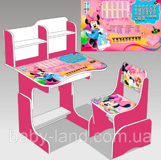 Парта-стол детская школьная растишка со стулом "Микки Маус" 016 - фото 1 - id-p1687333718