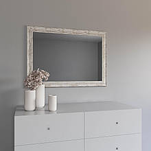 Біле дзеркало на стіну | в широкій рамі 72х102 | з коричневою патиною | Black Mirror для кімнати