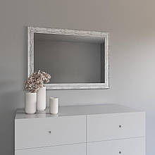 Дзеркало настінне 72х102 | у білій широкій рамі з патиною срібла | Black Mirror для кімнати