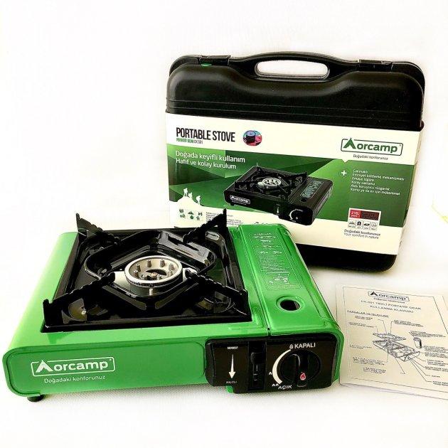 Портативна газова плита Orcamp AOC-100 з п'єзопідпалом, туристична, одноконфорочна, в кейсі для кемпінгу, фото 1