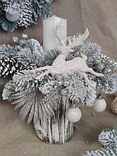 Новорічний підсвічник  зі свічкою на пеньочку, різдвяна композиція на стіл, висота 25-30 см