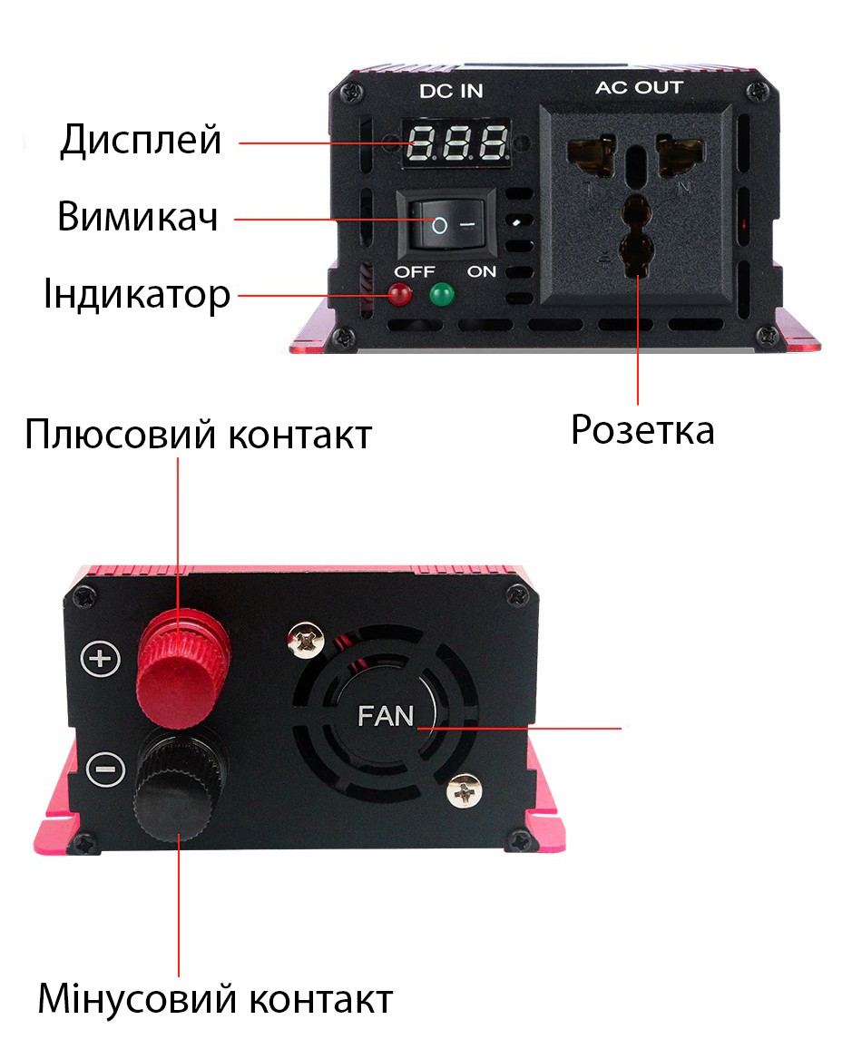 Инвертор автомобильный преобразователь POWLAND (EASUN POWER) 12-220В 1600 Вт / 800 Вт Чистый синус - фото 4 - id-p1726795415