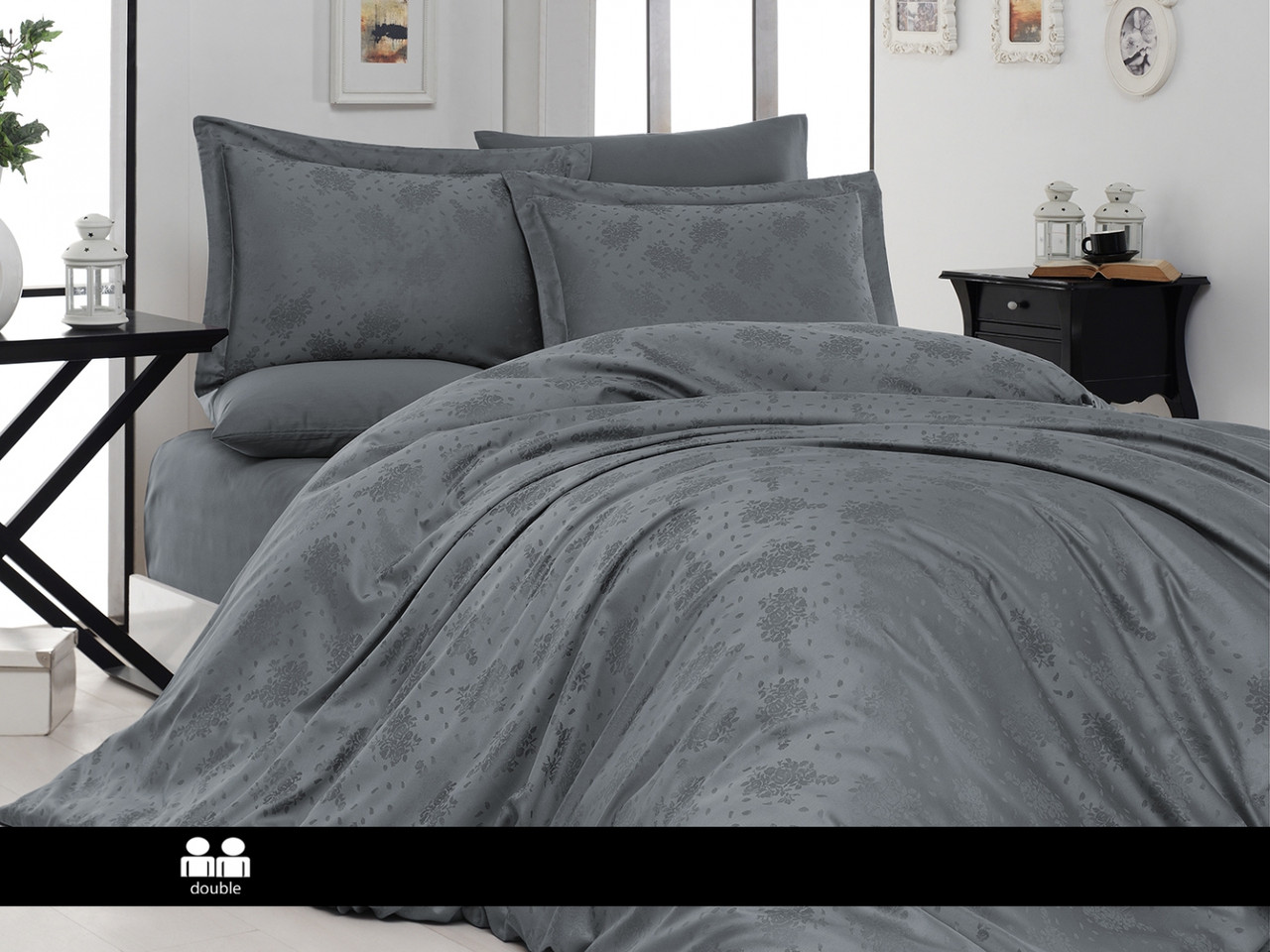 Турецьке Постільне Бельє First Choice Jacquard Satin Marleda Dark Grey