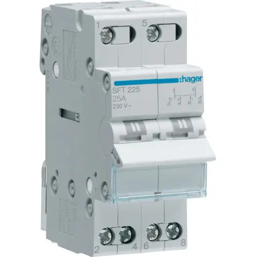 Hager SFT 225, Перемикач введення резерву I-0-II 2P, 25А, для генератора/інвертора.