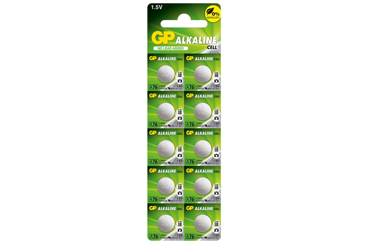 Батарейка GP Alkaline 1.5V. А76, G13, LR44, AG13 А76-U10 (1шт)