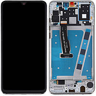 Дисплей модуль тачскрин Huawei P30 Lite черный оригинал 24MP в рамке серебристого цвета Pearl White
