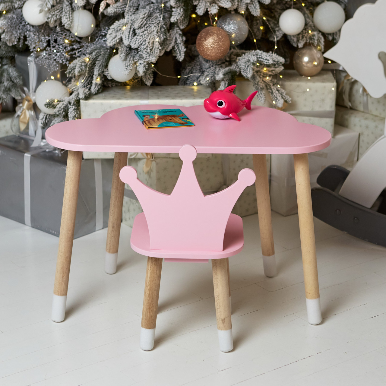 Дитячий столик хмаринка і стільчик корона рожева. Столик для ігор, занять, їжі