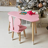 Дитячий столик хмарка і стільчик метелик рожевий. Столик для ігор, занять, їжі