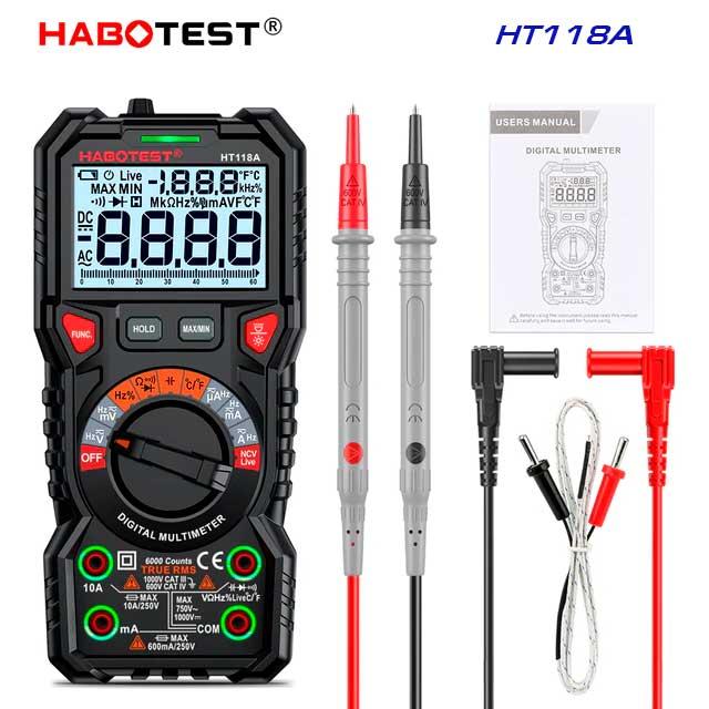 HABOTEST, HT118A, мультиметр TrueRMS, відліків: 6000, напруга: DC 1000В / AC 750В струм: 10А, опір: 60МОм,, фото 1