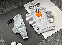 Спортивный костюм мужской теплый Nike с начесом серый | Зимний комплект Кофта Штаны Найк ТОП качества