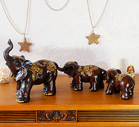 Статуетка Сім'я з 3-х слонів із золотом