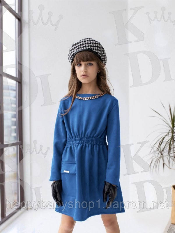 Стильна дитяча сукня для дівчинки, замшева в синьому кольорі.