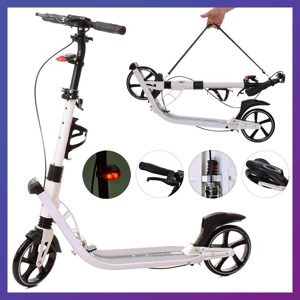 Самокат міський двоколісний для дорослих і дітей від 8 років з ручним гальмом ITRIKE 2-015-4-W білий, фото 1