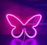 Настінний неоновий світильник нічник Метелик Butterfly рожевий, фото 7