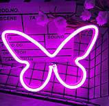Настінний неоновий світильник нічник Метелик Butterfly рожевий, фото 10