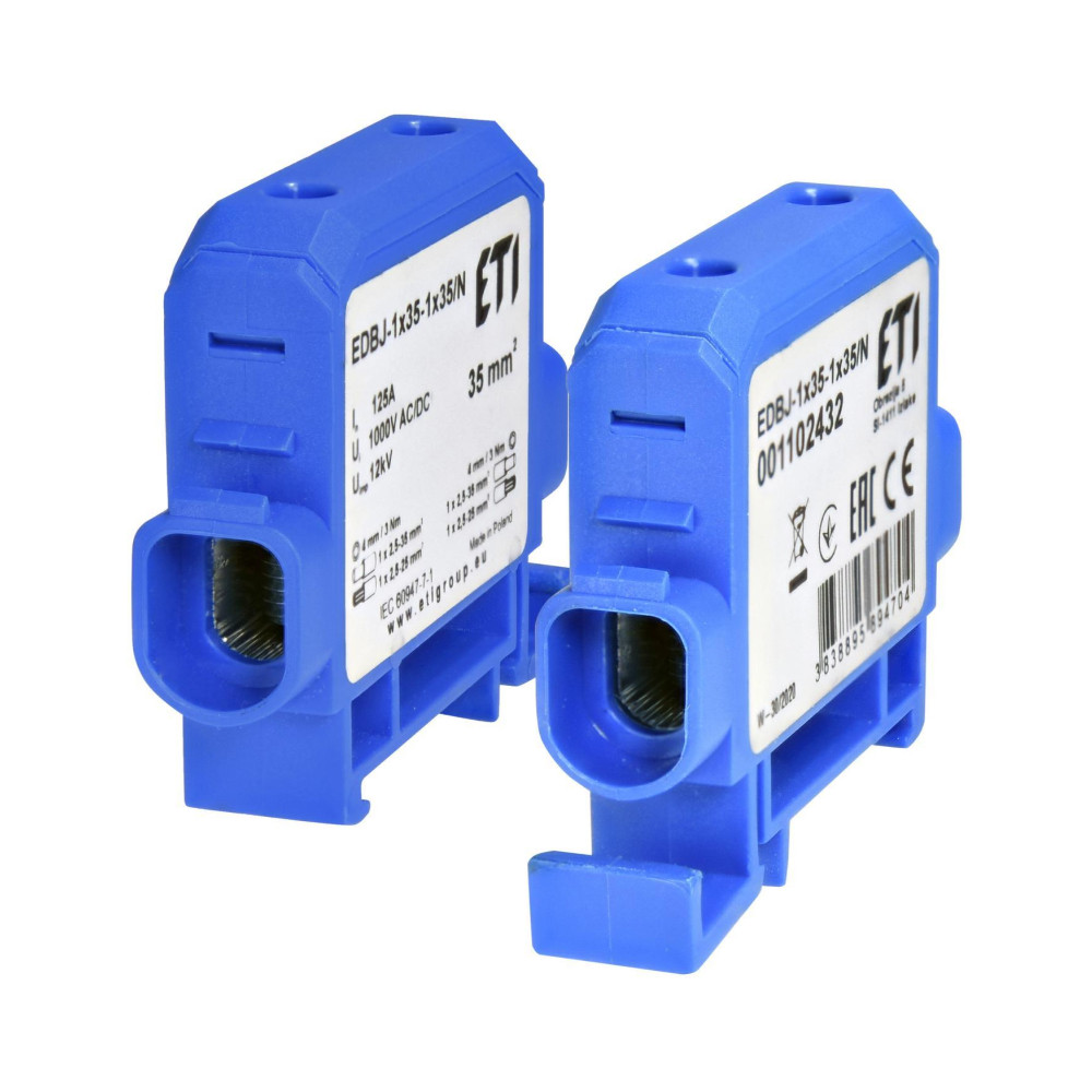 Вводная силовая клемма ETI EDBJ-1x35-1x35/N (125A, 1000V AC/1500V DC, IN: 1x35, OUT: 1x35, синяя) 1102432