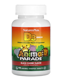 Вітамін Д3 зі смаком черешні Source of Life Animal Parade Nature's Plus 500 МО, 90 таблеток