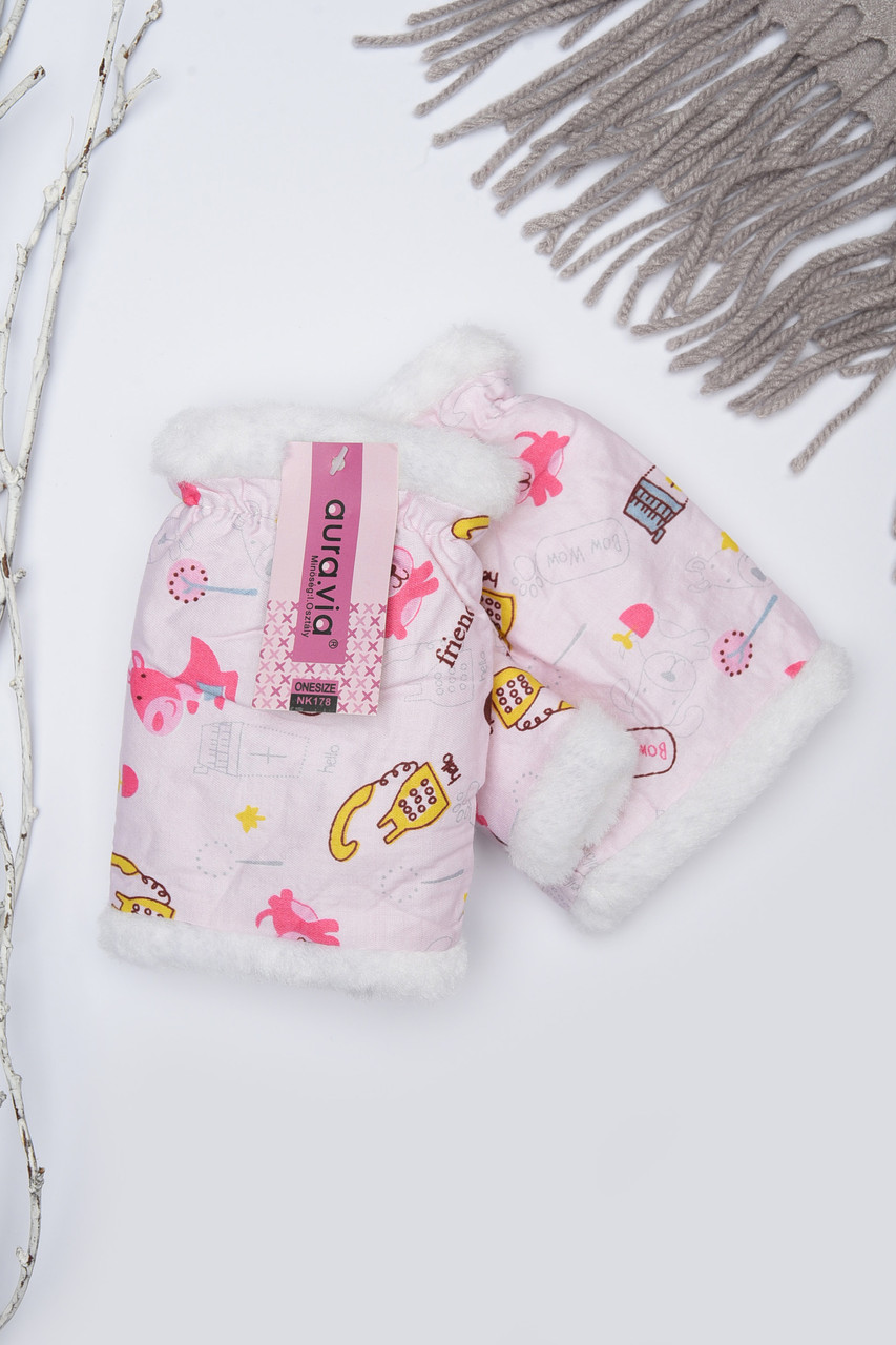 Мітенки дитячі для дівчинки світло-рожевого кольору з принтом на 9-12 років 152739P, фото 1