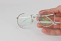 Очки для зрения круглые. Утончённые прочные линзы High Top 1.6 HMC UV400 с антибликом. Серебристая оправа