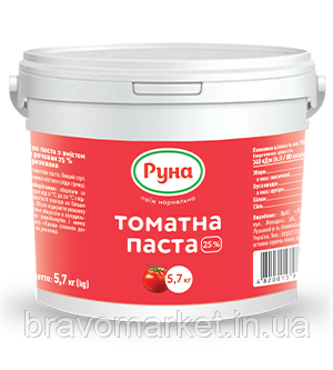 Купити Томатна паста з вмістом сухих речовин 25% 5,7 кг ТМ Руна, ціна ...