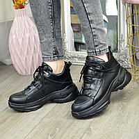 Ботинки женские кожаные спортивного стиля, цвет черный. 38 размер