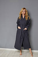 Женский вафельный халат кимоно Темно-серый 100% хлопок Узбекистан M