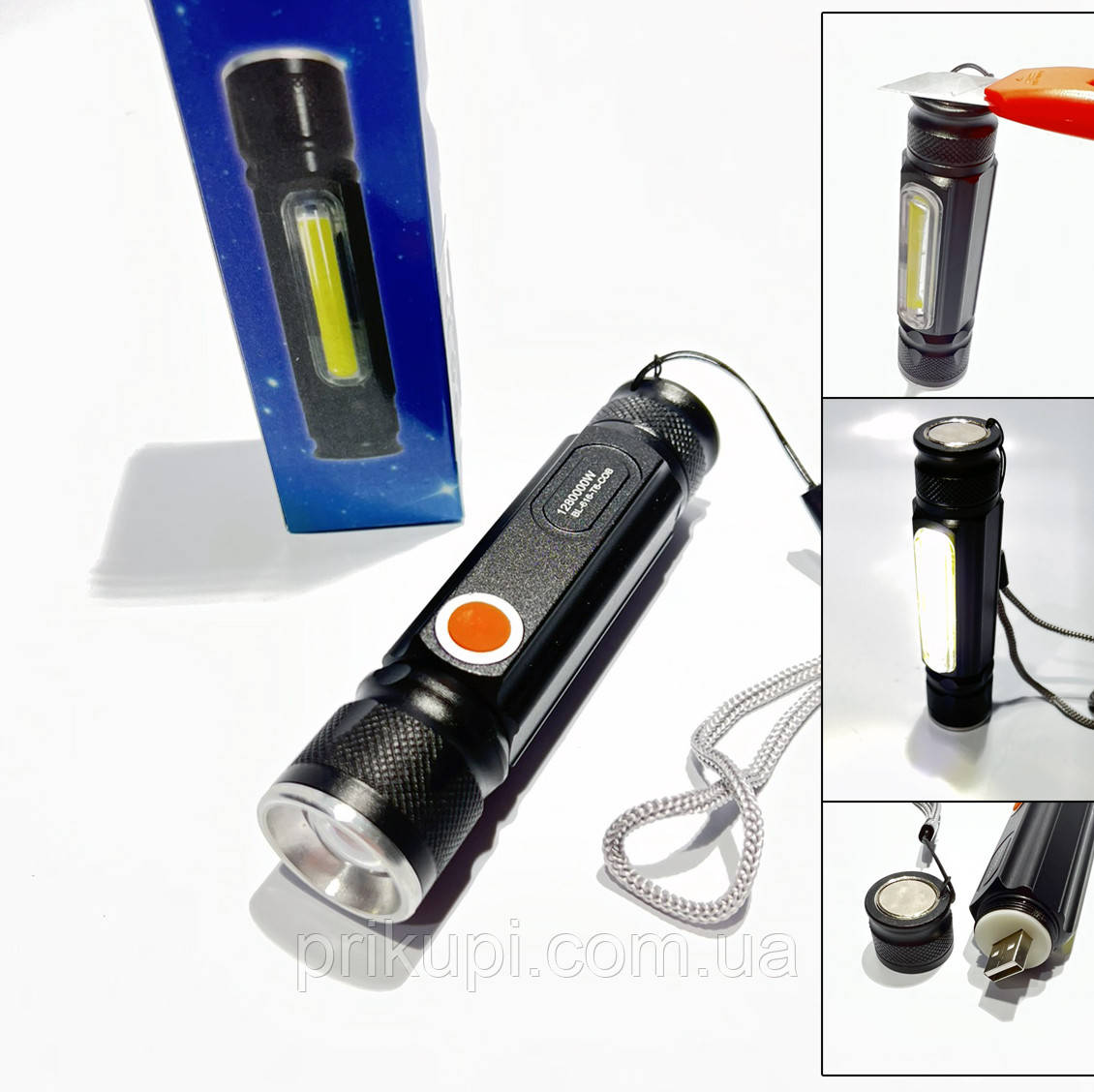 Ліхтар ручний акумуляторний світлодіодний BL-616-T6 COP-880000W від USB-зарядки, вбудований акумулятор, ЗУМ