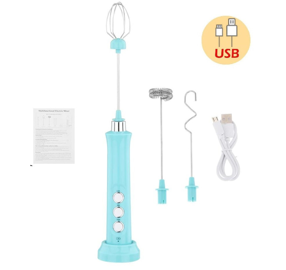 Електричний спінювач молока Milk Frother 3 в 1 капучинатор із зарядною базою Бірюза
