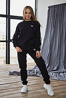 Женский зимний спортивный костюм Adidas черный без капюшона | Комплект свитшот и штаны на зиму XL (Bon)