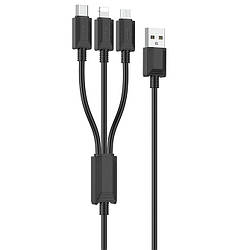 Кабель 3в1 для заряджання телефону MicroUSB+TypeC+Lightning 3-in-1 HOCO X74 | 100см/2A | Чорний