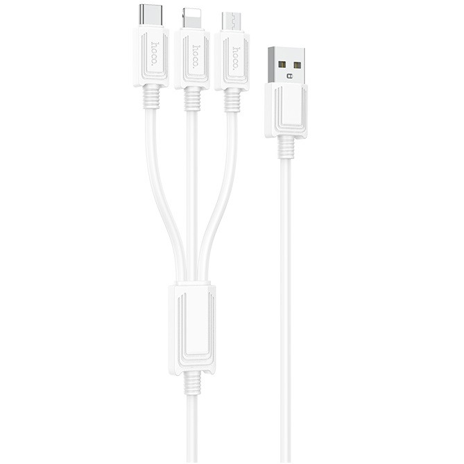 Кабель 3в1 для заряджання телефону MicroUSB+TypeC+Lightning 3-in-1 HOCO X74 | 100см/2A | Білий