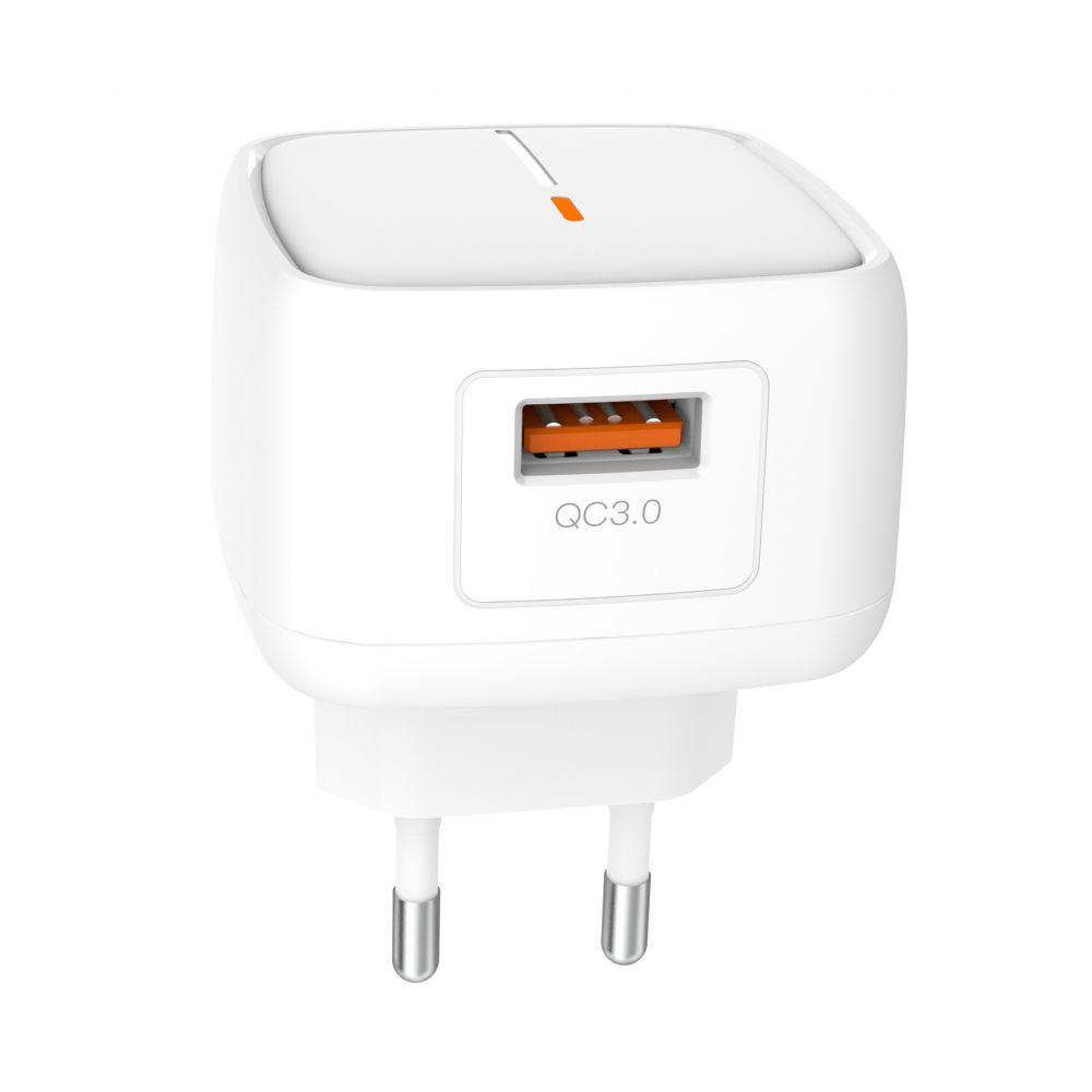 Мережевий зарядний пристрій (адаптер) XO L59 1USB / QC3.0 / 3A / 18W white, фото 1