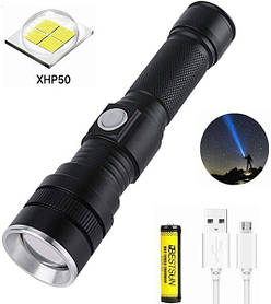 Ліхтарик ручний X-Balog POLICE BL-611 P50 акумуляторний zoom 3 режими роботи з/в USB-microUSB Чорний
