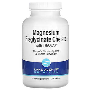 Хелат бісгліцинату магнію з TRAACS Lake Avenue Nutrition Magnesium Bisglycinate Chelate +TRAACS 100 мг 240 таб