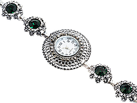 Браслет "Декоративний годинник із зеленими кристалами і стразами" довжина 17.5см х 15-35мм ГОДИННИК НЕ ПРАЦЮЄ!