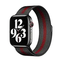 Ремешок металлический миланская петля для Apple Watch 38mm/40mm Series 1/2/3/4 черный с красной полоской