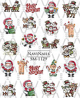 Слайдер дизайн для нігтів з білою підкладкою та малюнком мікс SM-1128 Новий рік надписи