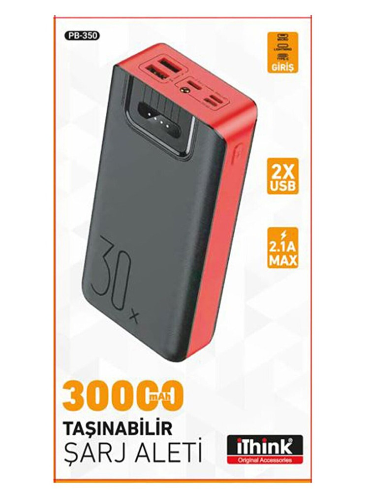 Внешний аккумулятор Power Bank Ithink Pb-350 30000mAh черно-красный, Повербанк 30000mAh с дисплеем и фонариком - фото 1 - id-p1727193479